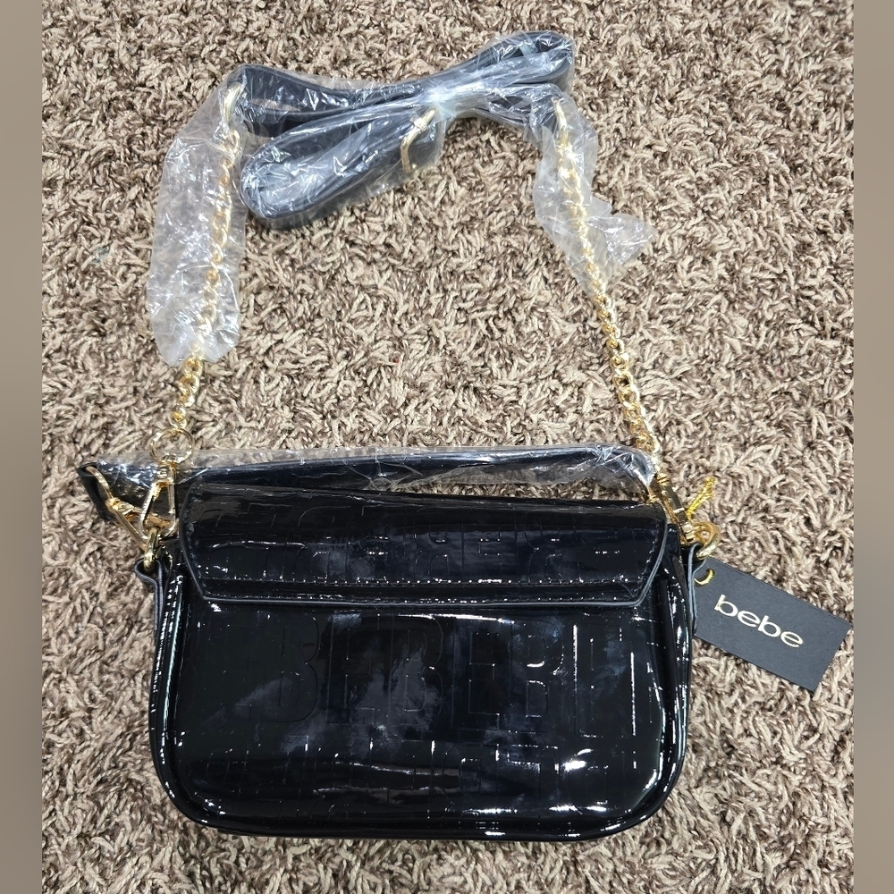 bebe Alexandra Patent Small Shoulder Bag Black NWT - Picture 6 of 6